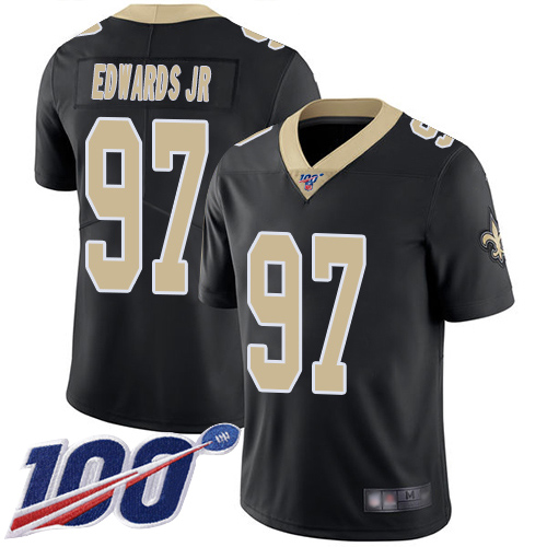 Men New Orleans Saints Limited Black Mario Edwards Jr Home Jersey NFL Football #97 100th Season Vapor Untouchable Jersey